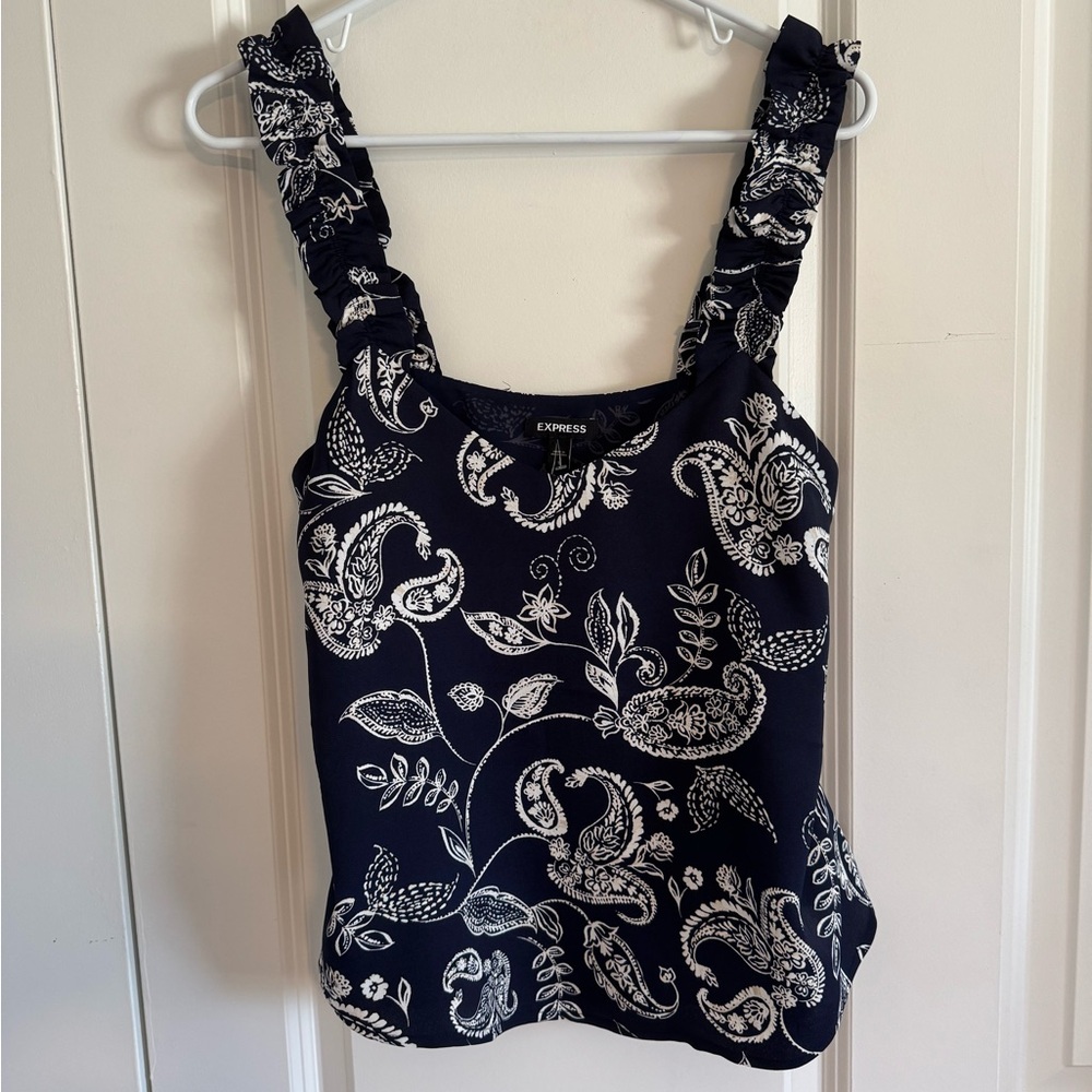 Express Ruffled Blue Tank Top